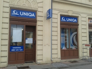 UNIQA značení Prostějov - návrh, výroba a instalace kompletního značení pobočky UNIQA v Prostějově
