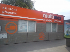 označení provozovny Multimex - kompletní brand na provozovnu Multimex spedition, nátěr fasády, polep fasády, 3D loga